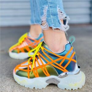 Colorful Women's Sneakers Platform Anthony Wang High Top Orange White